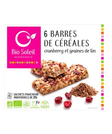 Bio Soleil - 6 barres cranberries & graines de lin 125g - unit
