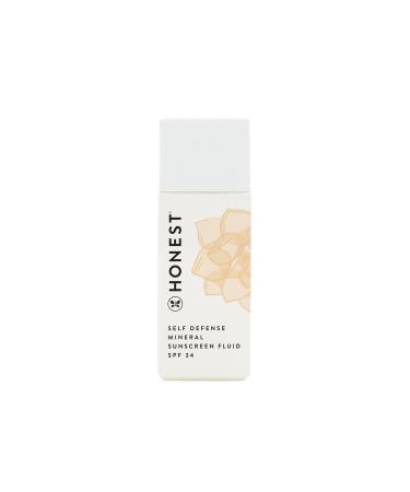 Honest Beauty Self Defense Protecting Mineral Sunscreen Fluid Spf 34 with Non Nano Nineral Sunscreen Fluid | Daily Face Sunscreen | Dermatologist tested + Hypoallergenic | Reef friendly | 1 fl. oz.