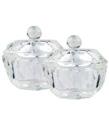 Fomiyes 2PCs clear nail art acrylic -liquid powder dappen bowl bowl glass crystal cup of glass wier can with lid for nail art manicure care tools