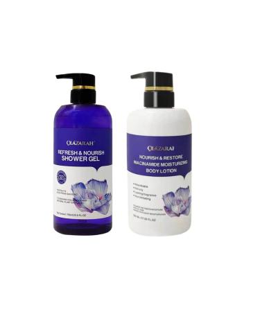 Refresh & Nourish Lavender/w Collagen Shower Gel & Niacinamide Moisturizing Body Lotion Bundle Infused with Refreshing Moisturizing Lavender Lasting Scent 32 Fl. oz