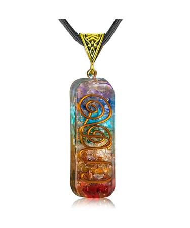 WULILONG 7 Chakra Healing Crystal Natural Gemstone Rainbow Crystals Orgone Energy Generator Protection Amulet Pendant Necklace for Women Men Rectangle