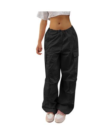 Parachute Pants Y2K Women Cargo Pants Baggy Cargoose Track Pants Streetwear Vintage Jeans Pants 90s E-Girl Streetwear Cargo Pants Y2K Sports Pants Lang Loyal 07-Schwarz M