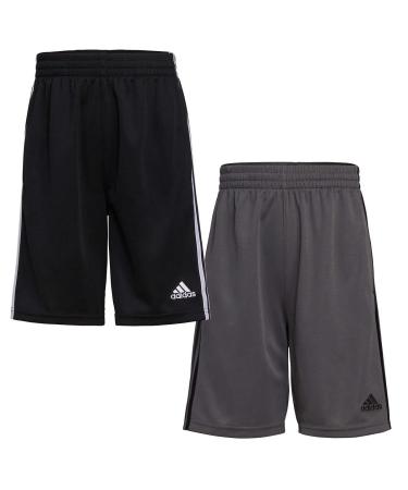 adidas Youth 2-Pack 3 Stripes Short Black/White & Dark Grey/Black Large