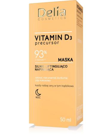 Delia Cosmetics Vitamin D3 Precursor - Strongly Lifting and Firming Mask All Skin Types Acne Skin Hydrating Minimisng Fine Lines Retinol Niacinamide Tumeric Coconut Oil 50ml