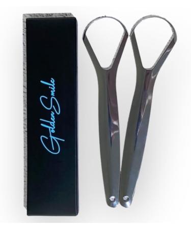 Golden Smile 2x Stainless Steel Tongue Cleaner Set | Effective Tongue Scraper & Brush for Oral Hygiene - Buy Online on GoSupps.com