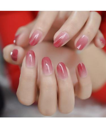 Coolnail Gradient Ombre Pink French False Nails Oval Round Press on UV Fake Nail Tips Daily Office Finger Wear with 1pc Glue Sticker L5136