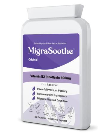 Premium Vitamin B2 Riboflavin 400mg per Capsule 120 Days Supply - Migrasoothe-B Pharma Manufacturing Standards UK Made Migraine Support Stress Tremors & Energy Vegan. NHS Recommended Vitamin B2 400