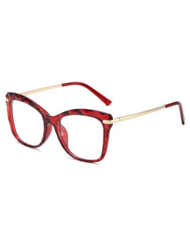 SERONI Metal Temples Tr90 Cat Eye Frame Blue Light Blocking Glasses for Women Men Anti UV Ray Computer Reading Glasses Red 60 Millimeters