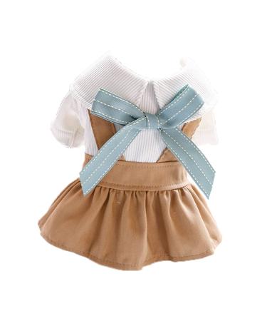 LtuzPet Plaid Dog Dress Cat Dress Tutu with Bow Knot Pet Clothes Girl for Party khaki X-Small