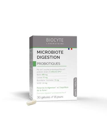 BIOCYTE Microbiote Digestion - Probiotiques Flore Intestinale - 5 Souches Probiotiques Boldo Vitamine B2 Lactase & Bromelaine - Programme 15 Jours