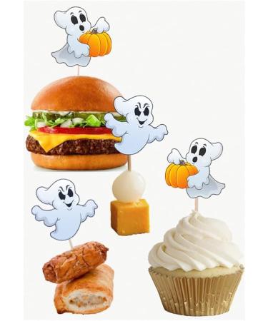 Halloween Ghosts Pumpkins Cupcakes Toppers Party Food Decorations Sticks Picks (24 Pack) - Buy Online on GoSupps.com