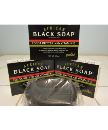 Madina African Black Soap Cocoa Butter with Vitamin E (Pack of 3) 3.5oz Each by Mayflower Wellness
