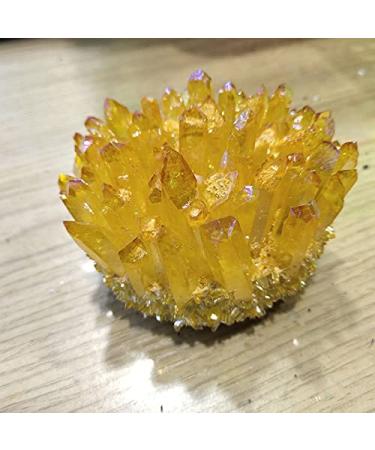 Home Decor 1pcs 300-400g Yellow Electroplated Natural Crystal Cluster Specimen Raw Rock Quartz Flowers Aura Stones Gift Modern House Decor Soothing Crystal Household qiangang