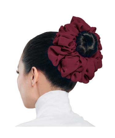 YeeMan Oversize Chiffon Scrunchy for Thick Hair Fluffy Scrunchy Hairpiece Donut Hair Bun Maker with Elastic Rubber Band (Wine Red)