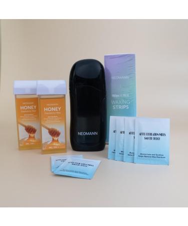 Wax-n Roll Kit d pilation Honey | Chauffe-cire Roll-On avec 2x cartouches Honey 50 bandes de cire & 6 lingettes de soin (Noir) Qualit salon pour la maison Noir - 2 x Miel 1 unit (Lot de 1) - Buy Online on GoSupps.com
