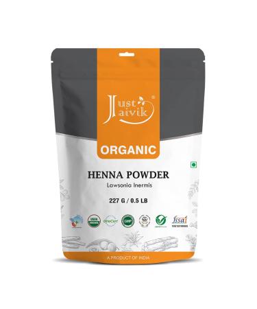 Just Jaivik 100% Organic USDA Certified Henna Powder (Lawsonia Inermis) For Hair Certified by OneCert Asia for USDA Organic Standard 227 Gms / 0.5 LB/ 8 Oz , 100% Natural , No chemical or additive.