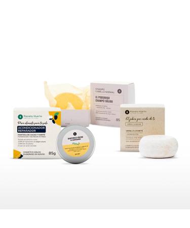 Planeta Huerto Zero Waste Cosmetic Pack Solid Soap Solid Shampoo & Solid Conditioner - Complete Soap Shampoo & Conditioner Pack