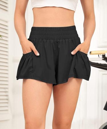 Automet Women's High Waisted Athletic Shorts | Quick Dry Gym Workout Shorts with Pockets - Black, Small - Buy Online on GoSupps.com