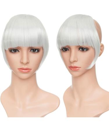 One Piece Bangs Clip in Front Fringe Clip on Hair Bang Extensions Synthetic Hairpieces with Temples #Silver Grey - Buy Online on GoSupps.com