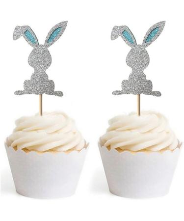 4 Pcs Bunny Cupcake Toppers Rabbit Cake Toppers Birthday Party Easter Cake Decoration (Silver) LM - Buy Online on GoSupps.com