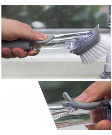 Soap Dispensing Dish Brush Kitchen Brush Set Automatic Liquid Filling Long Handle Brush with 2 Cleaning Sponges and 1 Dish Brush (Gray) - Buy Online on GoSupps.com