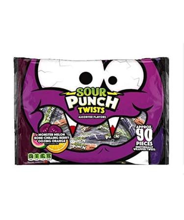 Sour Punch Twists Halloween Edition - Monster Melon, Bone-Chilling Berry, & Oozing Orange Flavors - 90 Pieces Individually Wrapped Assorted Sour Candy Bag - Buy Online on GoSupps.com