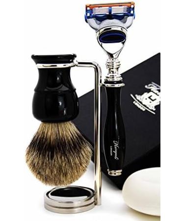 5 Pc Men's Shaving Kit - Silver Tip Badger Hair Brush Razor Bowl & Soap - Ultimate Grooming Set - Buy Online on GoSupps.com
