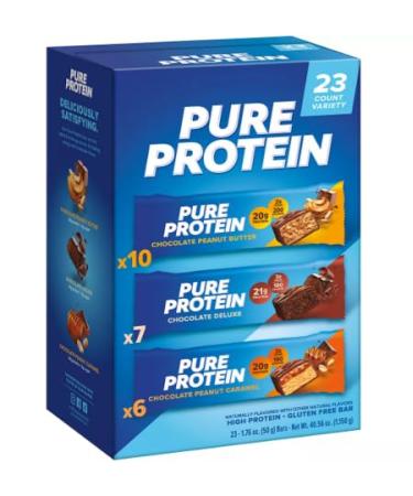 Pure Protein Bars Variety Pack - 23 Ct. - Chocolate Peanut Butter  Chocolate Deluxe  Chocolate Peanut Caramel - Buy Online on GoSupps.com