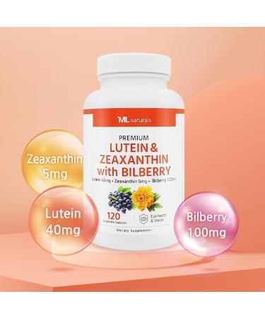 ML Naturals Premium Lutein & Zeaxanthin with Bilberry 120 Vegetable Capsules. Lutein 40 mg Zeaxanthin 5 mg and Bilberry 100 mg. Premium Quality. Healthy Eyes & Vision Third-Party Lab Tested 120 Count (Pack of 1) - Buy Online on GoSupps.com