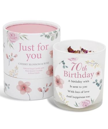 70th Birthday Candle Makes a Great Gift for 70th Birthday Gifts - Ideal for Seventieth Birthday Gift SOYA Candle with Rose Quartz and Rose Petals
