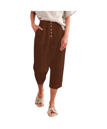 Summer Capris for Women Dressy, Women Elastic Waist Vintage Graphic Pant Tapered Trousers with Pockets Za1-e-coffee Small