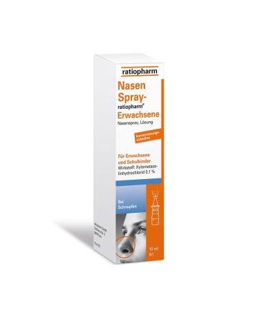 Nasal spray ratiopharm adults: nasal spray to swell of the nasal mucosa in a runny nose.Freeds the clogged nose quickly and effectively 10 ml 10 ml (1 Pack)