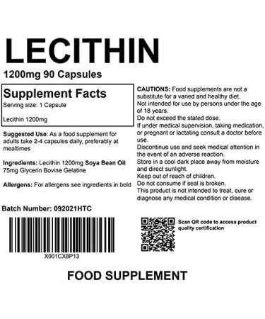 Lecithin 1200mg - 90 Softgel Capsules | Soy Lecithin Supplement Pharmaceutical Grade - Buy Online on GoSupps.com