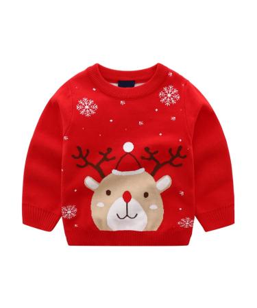 ESHOO Baby Boys Girls Christmas Deer Print Knitwear Pullover Sweater Boys Girls Xmas Jumper 2-3 Years Kids-red