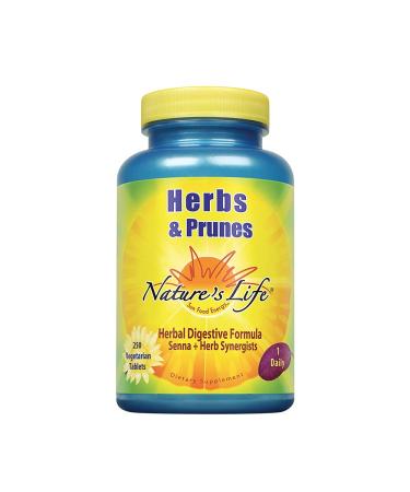 Nature's Life Herbs & Prunes | 400mg Senna & Herbal Blend for Healthy Digestion Support | Non-GMO | 250 Tabs 250 Serv. 250 Count (Pack of 1)