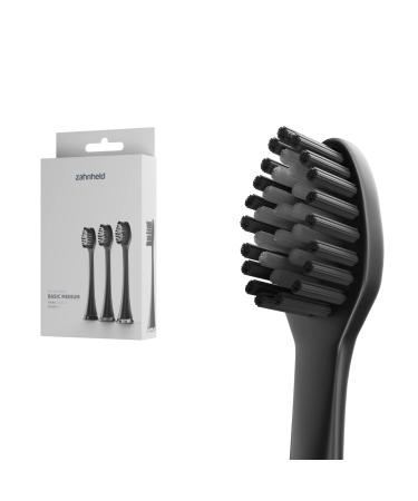 Zahnheld brush head Basic medium |Replacement brushes |Medium -hard alternating heads for Gero Schallzahnbrush |Effective cleaning |In pap Packaging 3 pieces (1 pack) black