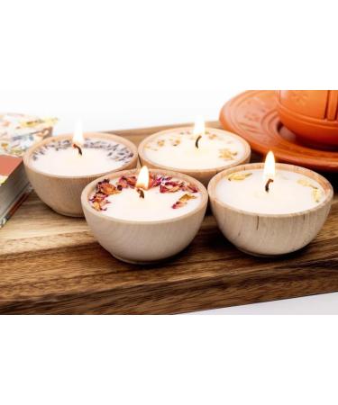 Set of Four Aromatherapy Soy Candles | One Ounce All-Natural Soy Wax Tea Candle with Dried Flowers | Essential Oil Infused | Toxin Free White