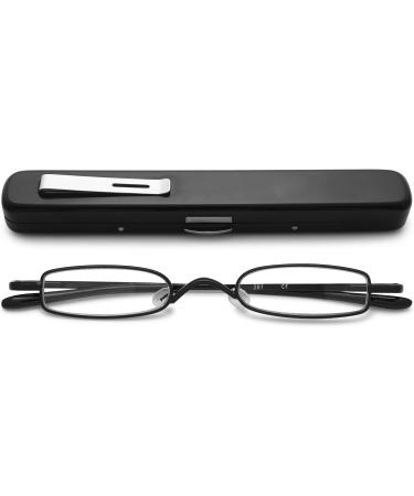 Vevesmundo Narrow Metal Spring Hinges Reading Glasses - Classic Mini Light Visual Aid for Women & Men - 2.0x Black Glasses with Case - Buy Online on GoSupps.com