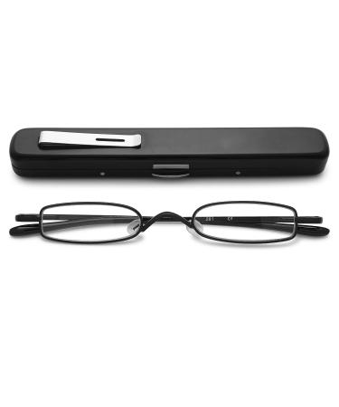 Vevesmundo reading glasses narrow metal spring hinges classic women men small mini light reading aid visual aid glasses with case 1 piece of black reading glasses 2.0 x x