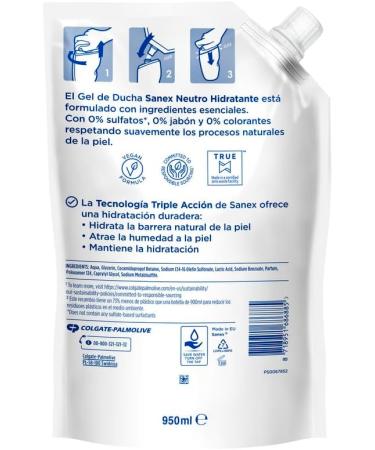  Sanex Sanex - Sanex Neutral Moisturizing Shower Gel Refill Pack of 10 x 900 ml | With essential ingredients | 0% sulfates* 0% soap and 0% colorants | Bath gel for all skin types | Long-lasting hydration - Buy Online on GoSupps.com