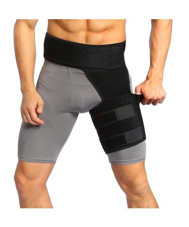 Adjustable Neoprene Grip Support Wrap for Thigh Pain Relief - Pain Wraps for Hips & Thigh Recovery for Men & Women - Black - Buy Online on GoSupps.com