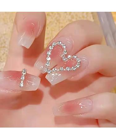 24Pcs/Set Press On Nails Love powder blusher bright diamond chain nail white Length False Nails Acrylic Fake Nails Full Cover Nails Tips Artificial Finger Manicure Press on nails for Women and Girls