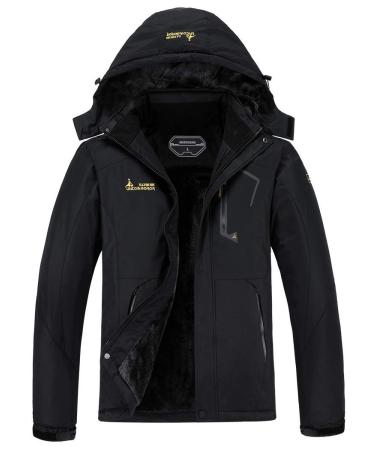 MOERDENG Men's Waterproof Ski Jacket Warm Winter Snow Coat Mountain Windbreaker Hooded Raincoat Black Medium