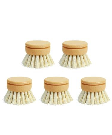 Bamboo Scrub Brush Eco-Friendly Dish Brush Replacement Heads 5 Pieces Natural Sisal Hemp and Beech Wood Scrubbing Brushes Kitchen Sink Cleaning