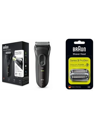 Braun Series 3 Proskin razor men electric shaver with precision trimmer 3020s black & series 3 electric shavers shaving head replacement shear section 32S silver