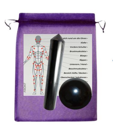 Triggerpunkt massage set 2 x SCHUNGIT Gemstone Massage Stab "Kitel" & Massagekugel For pain points acupuncture acupressure acupressure reflex zones self -massage - fascia + tension loose.95500-MSK