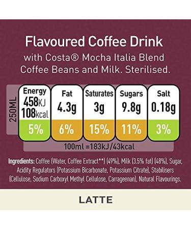 Costa Coffee Latte Cans - 8.45 Fl Oz - Pack Of 12 - Buy Online on GoSupps.com