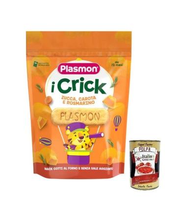 Italian Gourmet E.R. Plasmon i Crick Snacks with Pumpkin Carrot and Rosemary Flavour 100g Bag + Polpa di Pomodoro Italian Gourmet Polpa di Pomodoro 400g Box