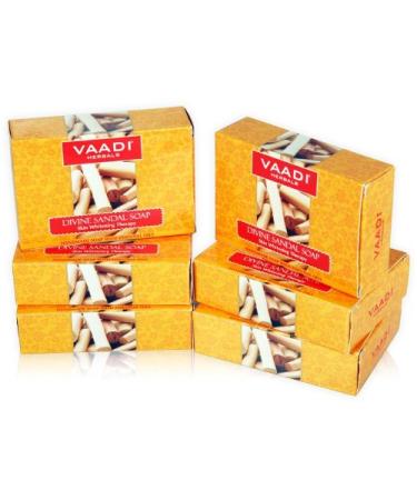 Vaadi Herbals Sandalwood Oil Bar Soap - Handmade Herbal Soap with 100% Pure Essential Oils - ALL Natural - Each 2.65 Ounces - Pack of 6 (16 Ounces)