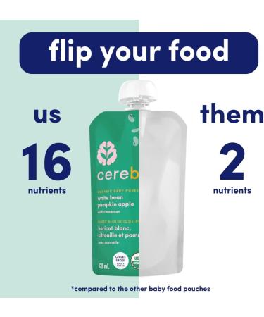 Cerebelly Baby Food Pouches Organic White Bean Pumpkin Apple (4 oz Pack of 6) - 16 Nutrients from Superfoods - Healthy Snacks Made with Gluten-Free Ingredients BPA-Free Non-GMO No Added Sugar White Bean Pumpkin Apple 4 Ounce (Pack of 6) - Buy Online on GoSupps.com